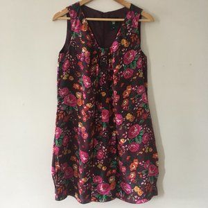 Anna Sui Painterly Floral Print Mini Dress Women Wine Multi Sz M RN#8212149